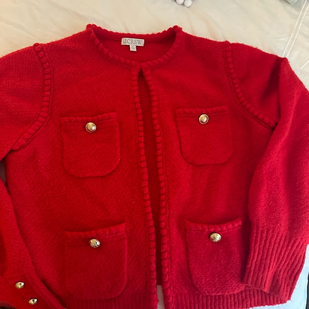 J.Crew Odette sweater lady jacket in bouclé RED